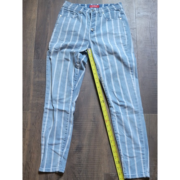Guess Striped High Rise Jeans Button Fly Denim Pants Light Wash‎ Size 26 - Picture 1 of 9